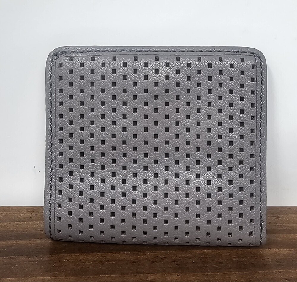 Fossil Madison Bifold Greystone Perforated Leather Wallet Cardholder Mini 4x3.5"